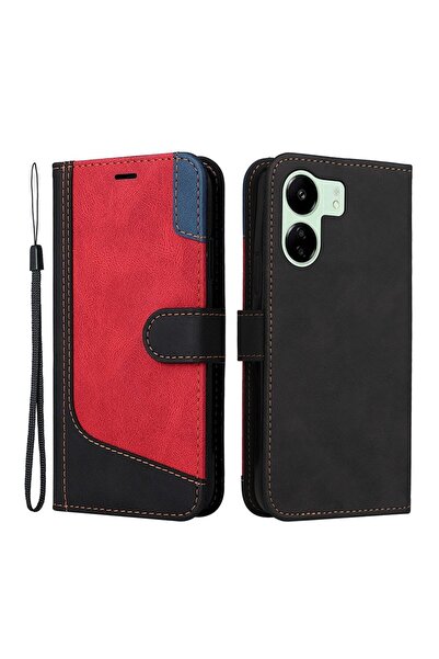 sscase Three-color Splicing Θήκη Πορτοφόλι Black/Red (Xiaomi Redmi 13C/Poco C65)
