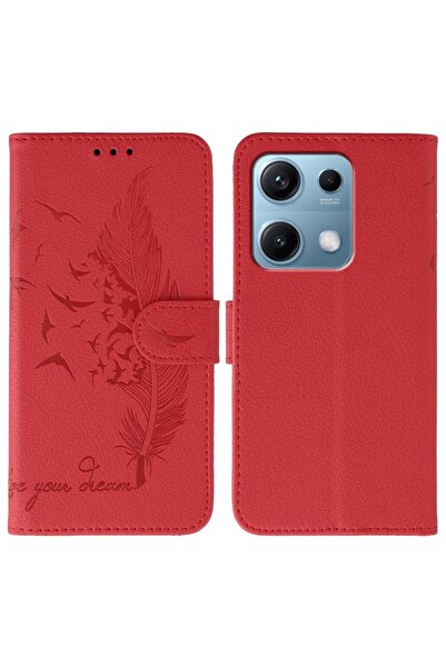 sscase Feather Print Θήκη Πορτοφόλι Red (Xiaomi Redmi Note 14S 4G)