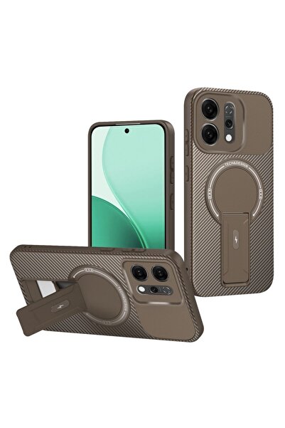 sscase Carbon Fiber Magsafe Θήκη Σιλικόνης με Στήριγμα Brown (Oppo Reno14 5G)