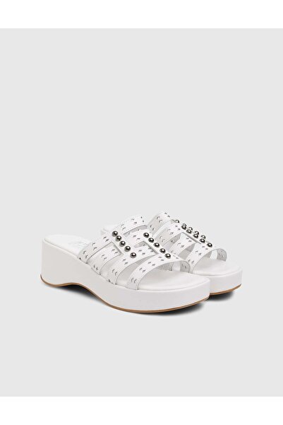 İLVİ Cienna Genuine Leather Women's White Heeled Slippers