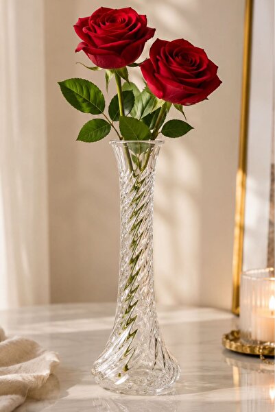 KaraWent Home Striped Rose Vase 25 cm Decorative Glass Flower Vase Transparen...
