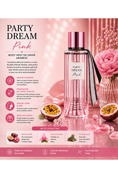 V.V LOVE Parfum Arabesc Body Mist Party Dream Pink 250ML pentru Femei, Spray ...