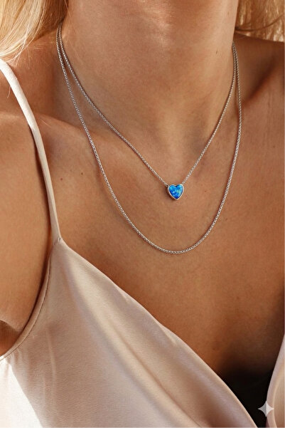 Markiz Takı Blue Heart Steel Necklace (40-45 cm)