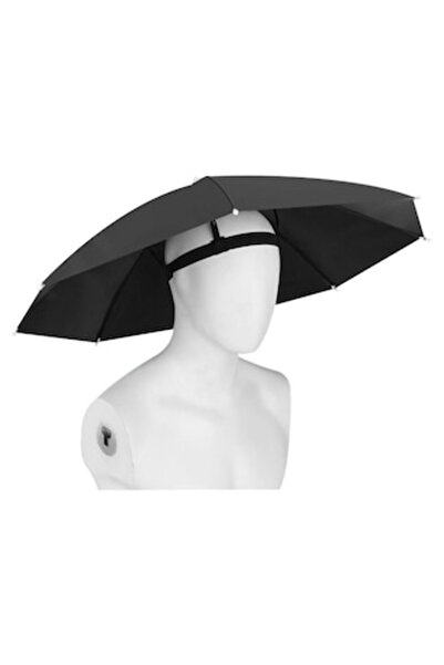 DAMUR Head Umbrella, 69 cm Diameter, Elastic Headband, UV/Rain Protection, Black