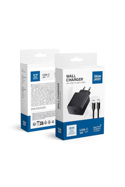 Blue Φορτιστής Star με Θύρα USB-C και Καλώδιο USB-C σε USB-C, 25W Power Deliv...