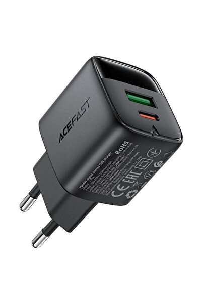 Acefast Φορτιστής χωρίς καλώδιο GaN με θύρα USB-A και θύρα USB-C 25W Μαύρο (A...