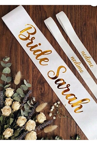 aemedia Kisiye ozel bride isim yazili kusak beyaz gold yazili