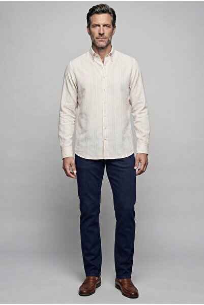 Bisse Brown Regular Fit Linen Long Shirt
