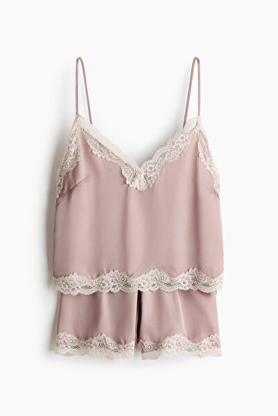 H&M Dantel Şeritli Saten Pijama Takımı