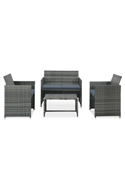 vidaxl 4-piece garden furniture set with cushions, grey, polyrattan