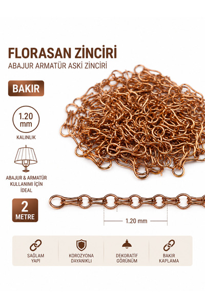 YMN Florasan Zinciri 1.20 mm Abajur Armatür Aski Zinciri Bakir ( 2 Metre )