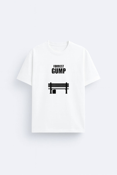 cesita Μπλουζάκι Forrest Gump με στάμπα και λαιμόκοψη ποδηλάτου σε λευκό χρώμα