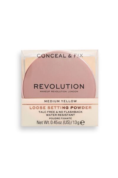 Makeup Revolution London Conceal & Fix, Vegan, Pudră de fixare liberă, Galben...