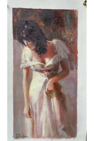 Bir İç Çekiş Orijinal El Yapımı Gerçek Yağlıboya Figüratif Tablo 20x40 cm