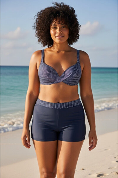 FUBA Women's plus size navy blue 2-piece swimsuit with push-up and boxer briefs