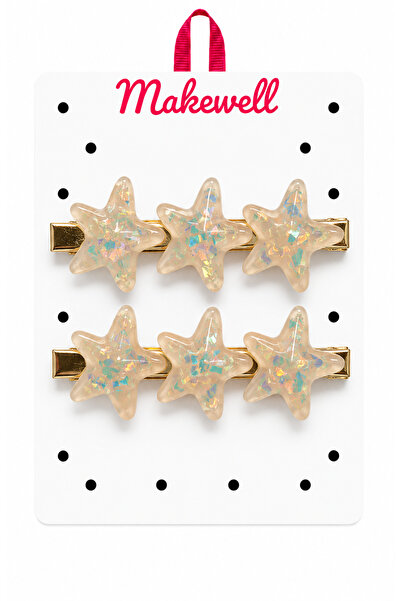 MakeWell Rengarek Starfish Figured Snap Clip Set – Glittery Girls' Hair Clips...