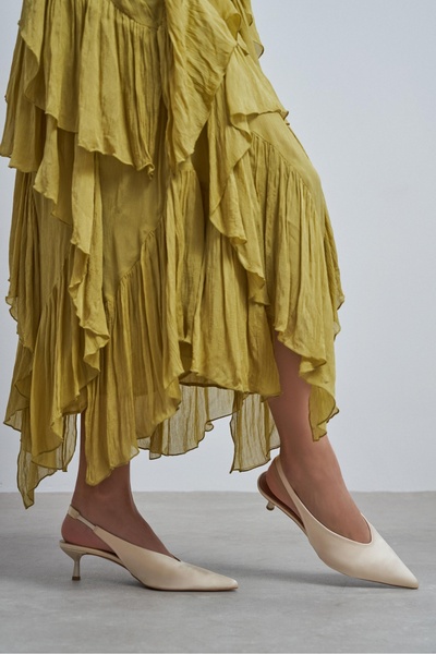NİŞANTAŞI SHOES Wilson Butter Yellow Satin Open Back Women's Heeled Shoes
