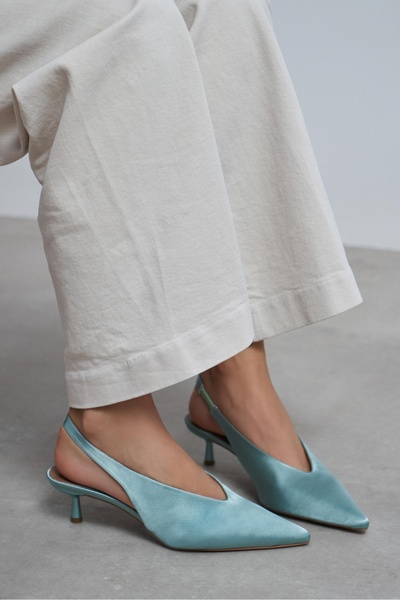 NİŞANTAŞI SHOES Wilson Turquoise Satin Open Back Women's Heeled Shoes