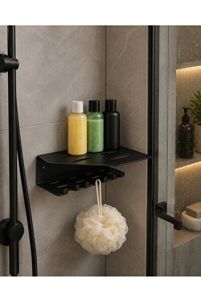 YDGR Şampuanlık Lif Askılı Siyah Metal Banyo Düzenleyici