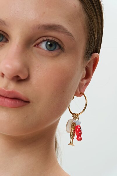 Buly Charm Detaylı Gold Halka Küpe