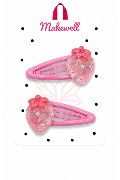 MakeWell Pink Strawberry Figured Snap Clip Set – Glittery Girls' Hair Clips, ...