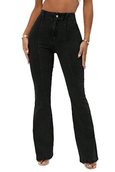 StreetWear Outlet Women's Jeans, Flared, High Waist, No Pockets, Black, M