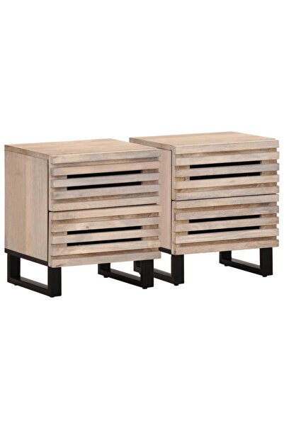 vidaxl Noptiere, 2 buc., 40x34x46 cm, lemn masiv mango albit