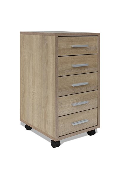 vidaxl Office drawer unit with castors, 5 drawers, oak