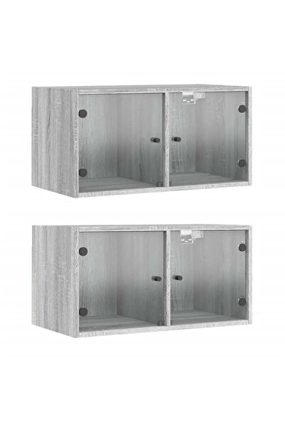 vidaxl Wall cabinets with glass doors 2 pcs. sonoma gray 68.5x37x35cm