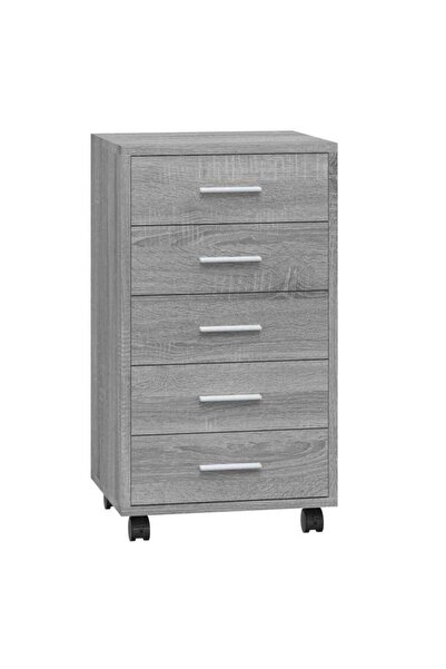 vidaxl Cabinet with drawers and casters, sonoma grey, engineered wood