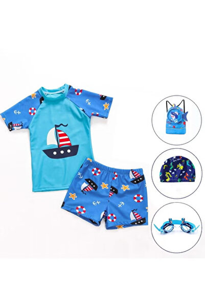 GGEROU Toddler Boy 5-Piece Swimwear Set Baby Boy Swimsuit with Hat,Swim Goggl...