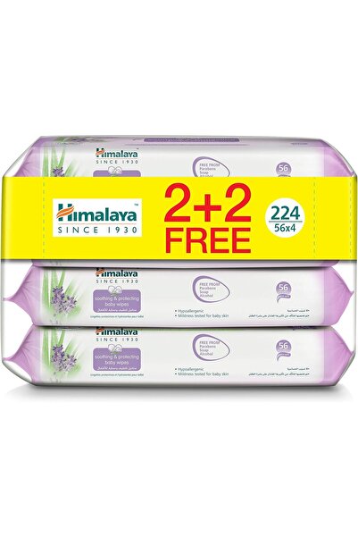 Himalaya مناديل أطفال مهدئة وواقية، 4 عبوات × 56 منديل (224 منديل إجمالاً) لل...