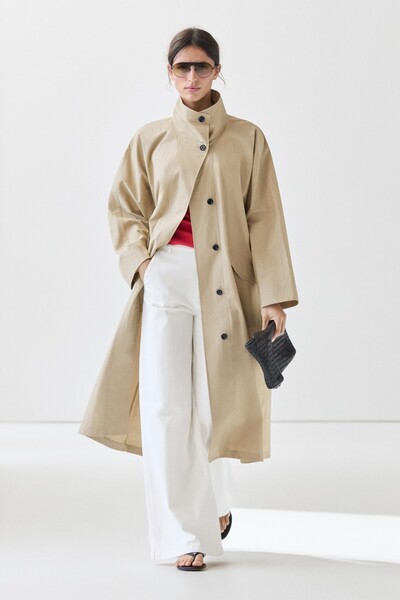 Massimo Dutti %100 pamuklu dik yaka trençkot