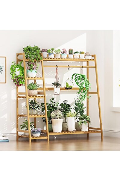 Arabest Bamboo Plant Stand, 5 Tiers Indoor Outdoor Hanging Plant Shelf, Wood ...