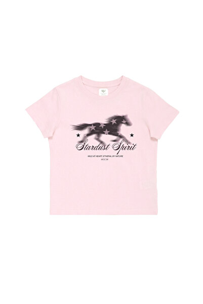 WHITE OF CREATIVE Kadın Stardust Spirit Baskılı Yazılı Baby Tee Crop Top