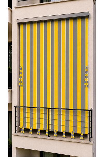 SHY TEKSTİL Suya Dayanıklı Kornişli Balkon Perdesi Modern Dış Mekan Fon Perde...