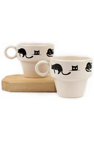 Yıldızan Nzr Beautestore Black Cat Set of 2 Espresso Cups - Gift Ceramic Cup ...