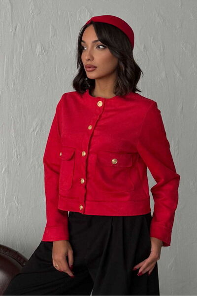 VERYMODA Suede Pocket Jacket - Red |   F1800
