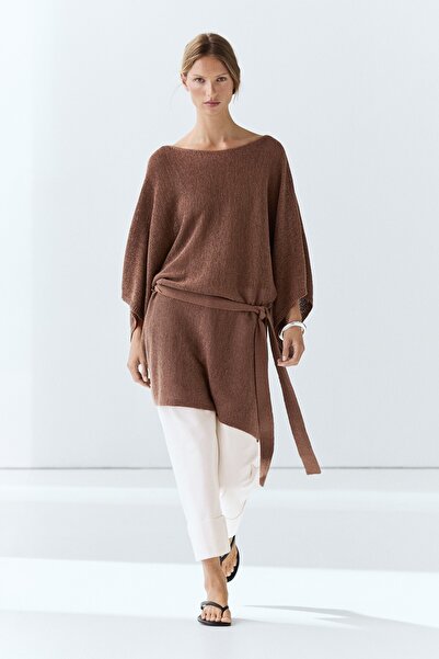 Massimo Dutti Pamuklu, kemerli triko kazak