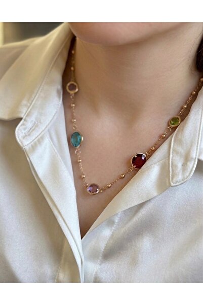 stainles steel Colorful Stone Design Chain Necklace - Elegant Steel Necklace ...