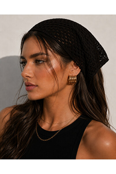 VEGA MODA Women's Black Mesh Model Bandana, Knitted Bandana