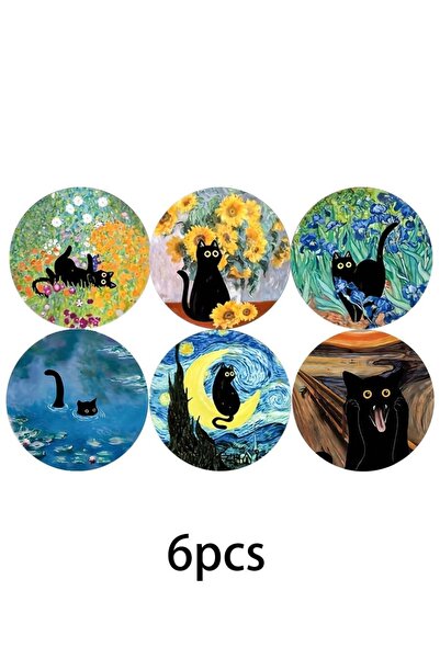 SYGGY Top Bottom Set of 6 Artistic Cat Coasters