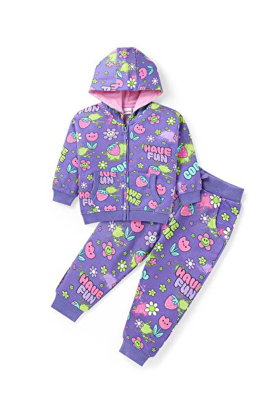 Babyhug Terry Knit Full Sleeves Hooded Sweat Jacket & Legging With Floral Pri...