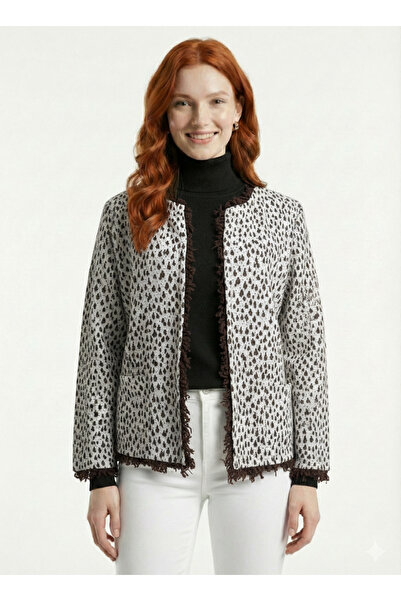 Neden Tekstil Women's Leopard Patterned Knitwear Cardigan