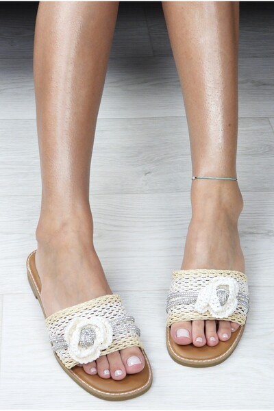 Tonii Women's Slipper , with decorative flower and shiny straps, 328-33