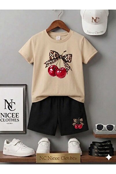 NC Nicee Clothes Summer Children's T-Shirt Shorts Unisex (Kurdalee Cherry Print)