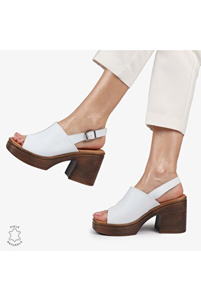 ANGEL BLUE Sandals MADE OF NATURAL Leather WITH THICK HEEL CRL1409 WHITE