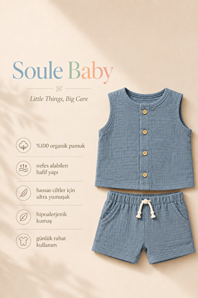 Soule Baby Terracotta Organik Müslin Bebek Takımı – Premium Yazlık 2’li Şortlu Takım