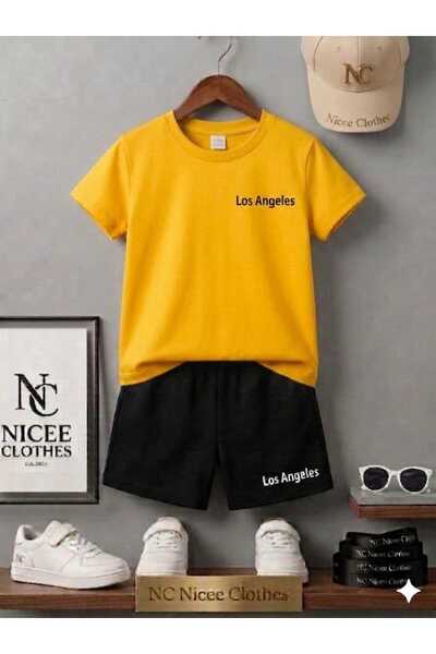 NC Nicee Clothes TRICOU DE VARĂ PENTRU COPII ȘI PANTALONI SCURȚI UNISEX (NEGR...