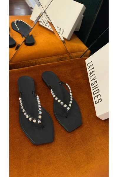 Eataly Shoes نعال الشاطئ السوداء من دايموند تاتش
